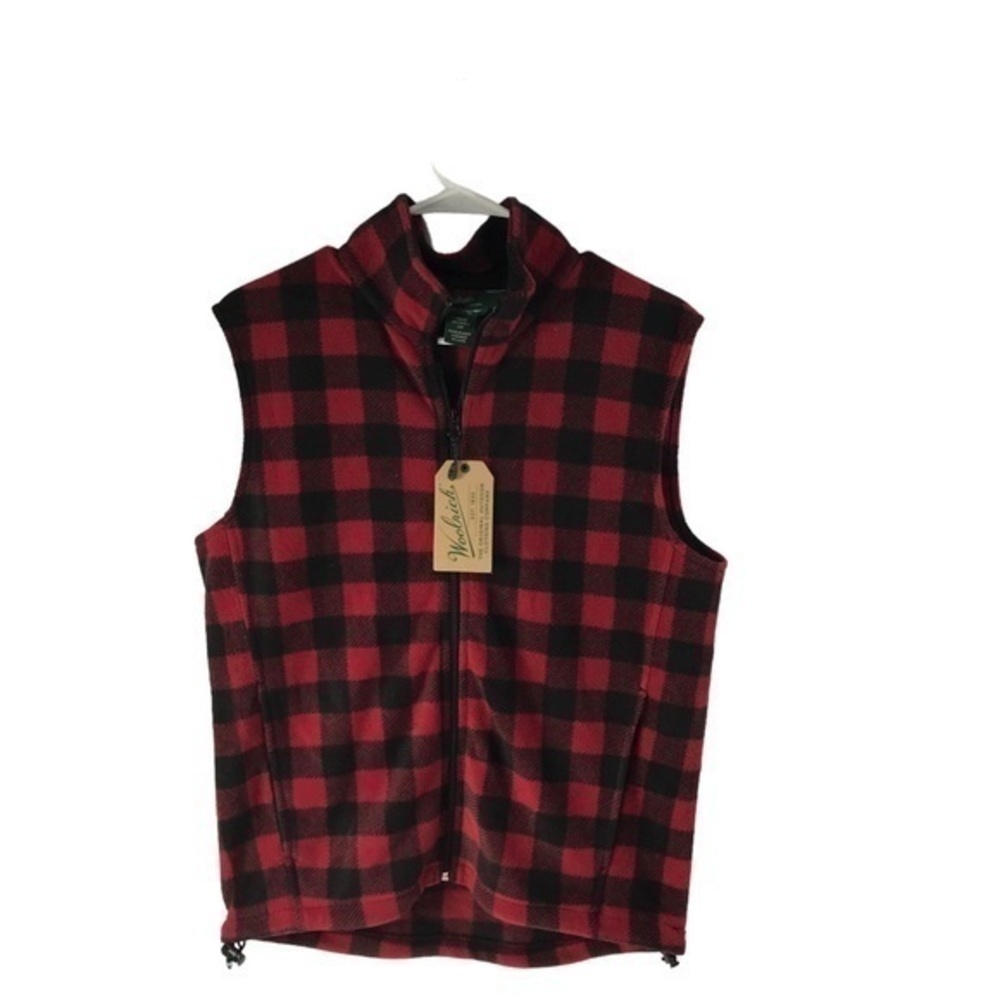 Woolrich Red Plaid Vest Mens Small Zip Up With Side Pockets